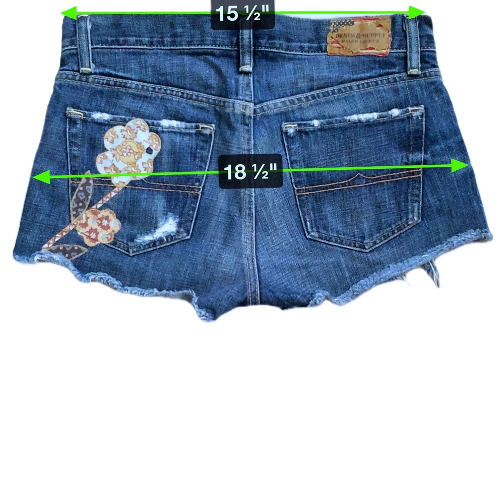 RALPH LAUREN Distressed Floral Patchwork Jean Shorts Denim Supply Boyfriend 27w - Picture 4 of 14
